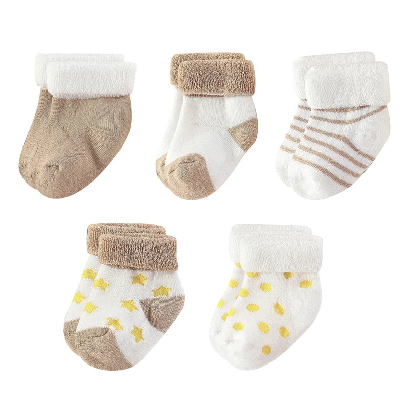 Kiddiezoom Baby Socks Keeps Feet Warm 5-Pair Set Four Seasons For Newborn 0-12 Months 100 Percent Cotton