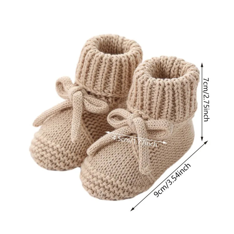 Adorable Baby Bow Knit Shoes Soft Crawling Sock Children's Handmade Cotton Floor Socks with Cute Bow Bands 0-12 Months Sock Shoe