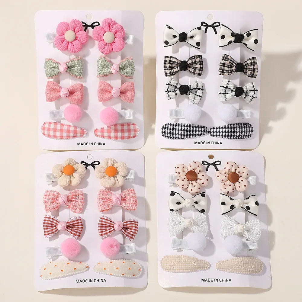 10pcs/Set Cute Butterfly Fabric Flower Bow Hair Clips for Baby Girls Children Sweet Hairpin Headwear Hair Accessories