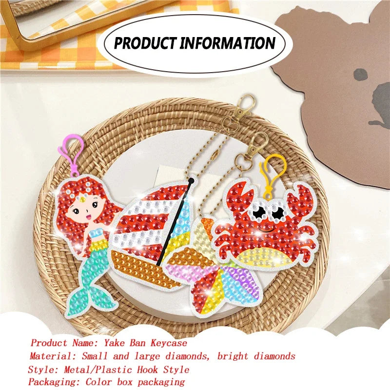 15 Piece Diamond Painting Handicraft Set for Children's Handmade DIY Mermaid Animal Keychain as a Gift for Children's