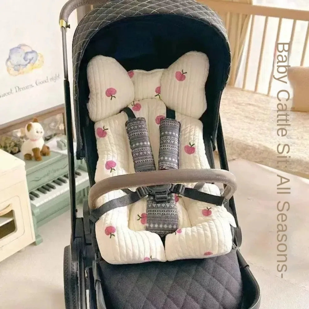 Universal Comfort Soft Stroller Seat Cushion Cute Bear Embroidery Baby Pram Cushion Skin-friendly Infant Seat Liner Pad Toddler