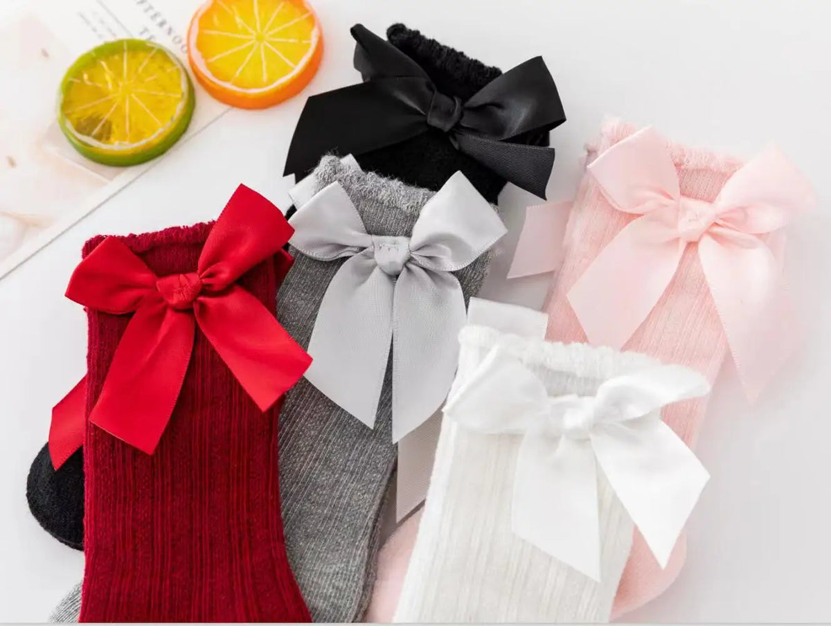 Red Bow Tie Knee High Tube Socks Girls