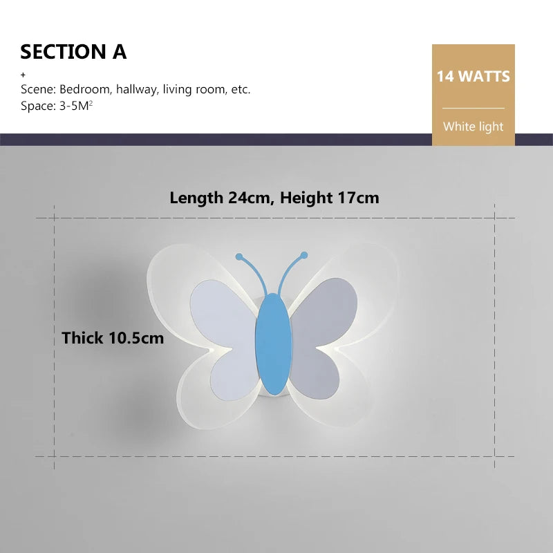Modern Children's Room Butterfly Wall Light For Bedroom Bedside Wall Lamp Creative Personality Wall Decor LED Butterfly Sconce