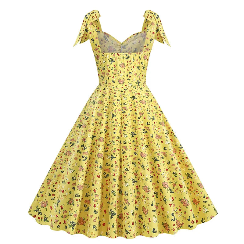Summer New Parent-Child Dress Flower Bow Print Strap Dress Beach Party Fashion Cute V-Neck Mother Daughter Dress
