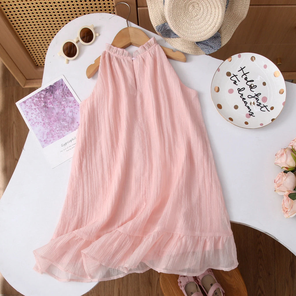Humor Bear Summer Girl's Dress Solid color retro-style halter sleeveless Fashion Princess Dress Casual Dresses For Girls