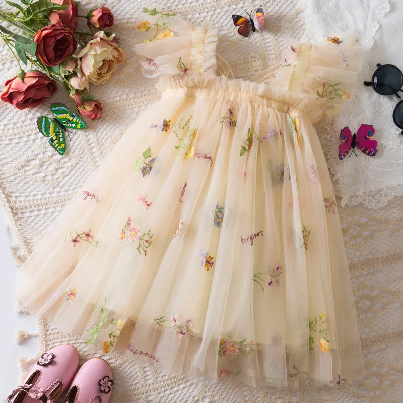 Girls' Dress Summer Lace Floral Print Cute Princess Baby Girl Dress Adorable Wedding Flower Girl Outfit