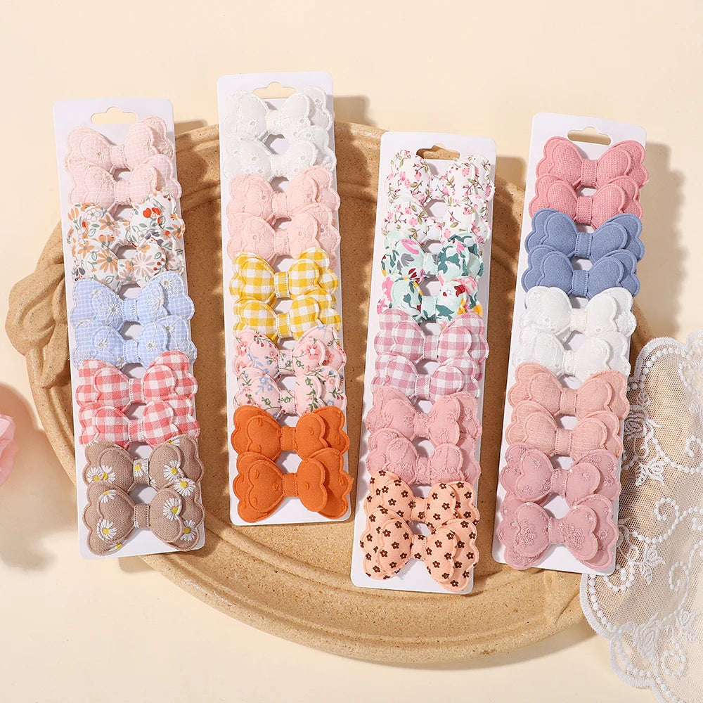 BABY BOWS 10Pcs/lot Candy Colorful Bowknot High Quality Cotton Printed Hair Clip Girls Kids Bangs Hairgripes Accessories
