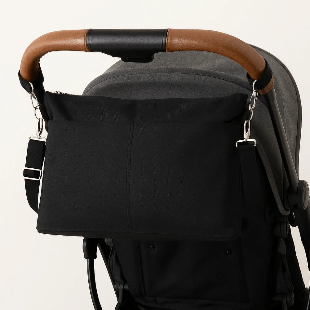 Portable Baby Stroller Storage Bag Multifunction Black Baby Pram Hanging Bag Large-capacity Waterproof Mommy Shoulder Bag