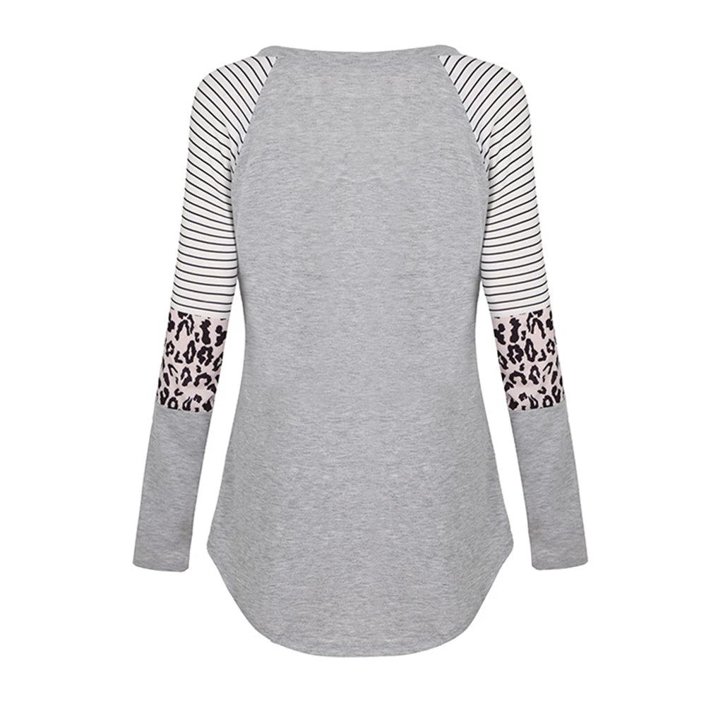 Women Maternity Long Sleeve Nursing Patchwork Color Tops Breastfeeding Blouse