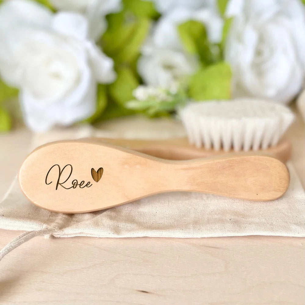 Personalized Baby Hair Brush – Custom Name Wooden Newborn Grooming Gift