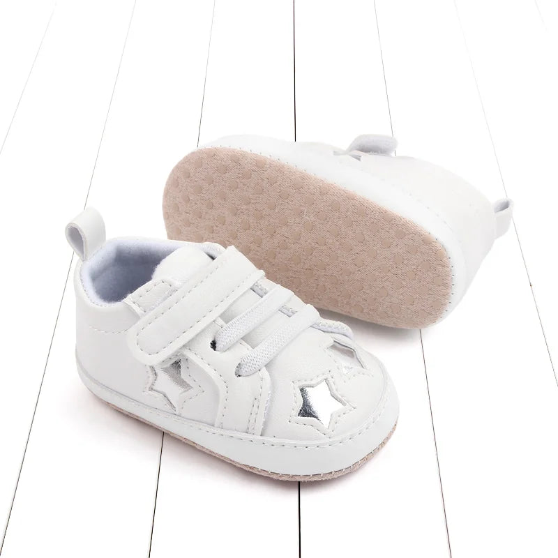 2025 Spring And Autumn Baby Boy and Girl Shoes Soft PU Anti-slip Casual Prewalking Shoes for 0-18M First Step Shiny Stars BC2275