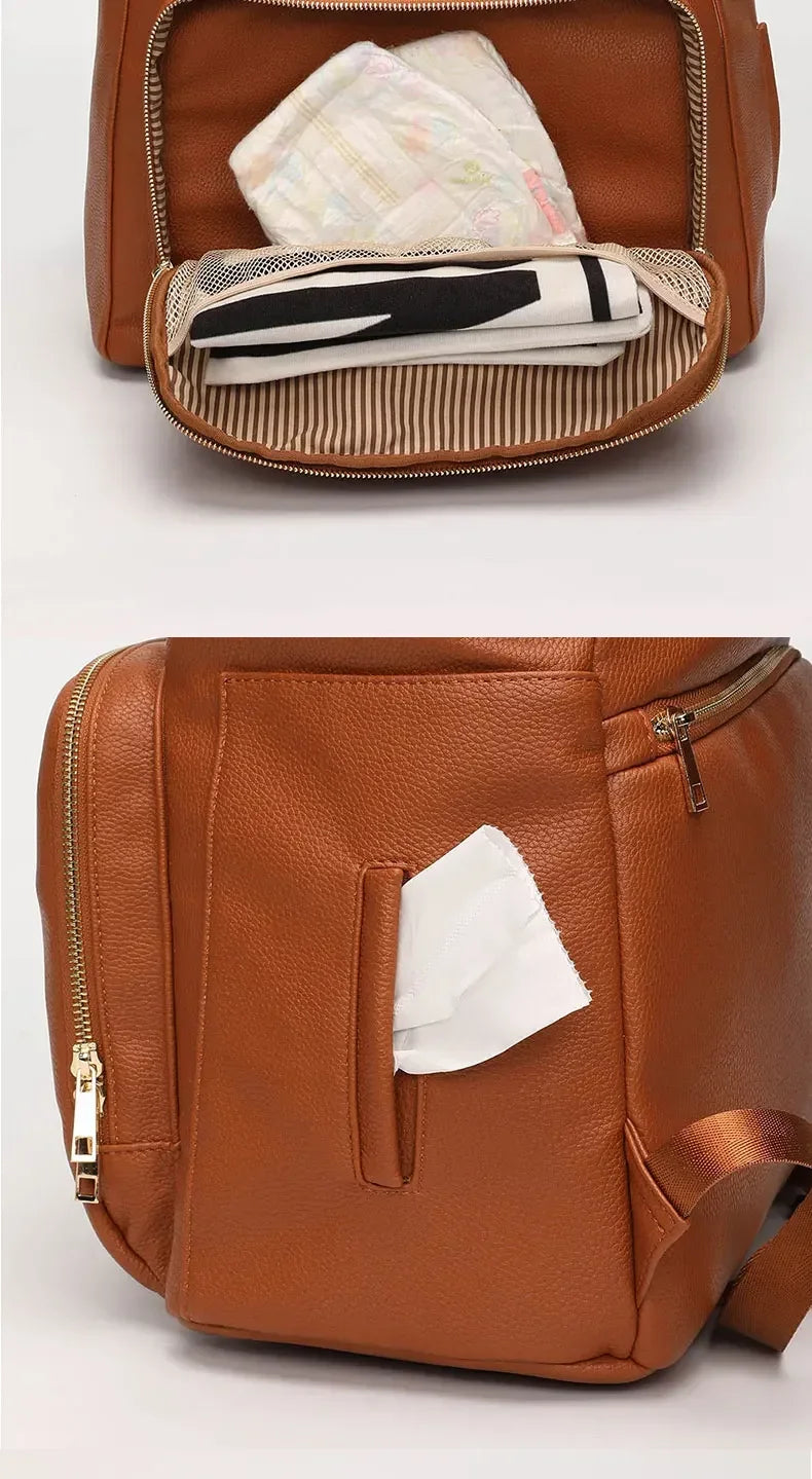 PU Leather Diaper Bag Backpack Large Capacity Travel Carry Bag Maternity Bag Stroller Organizer Nappy Changing Bags Diaper pad