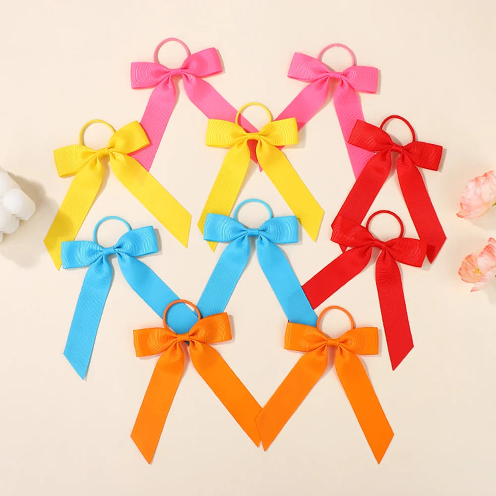 BABY BOWS 20Pcs/lot Girls Sweet Bows Hair Rope Rubber Band Ribbon Bow Elegant Ponytail Headband Gift Set Solid Hairring Dressup