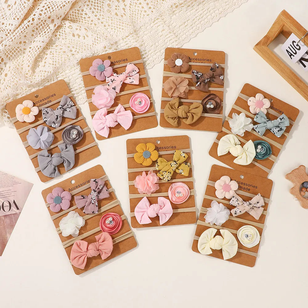 5Pcs/Set Cute Bowknot Hairbands Baby Headband Girls Newborn Flower Boutique Headdress Handmade Hair Accessories