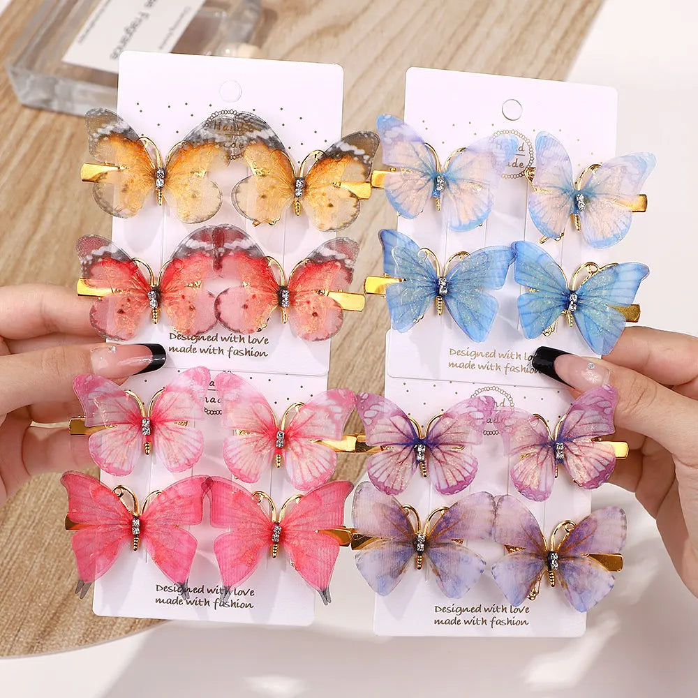 6Pcs Colorful Butterfly Hairpins Girl Hair Clips Barrettes Women Sweet Hair Ornament Rainbow Headwear Fashion Hair Accessories