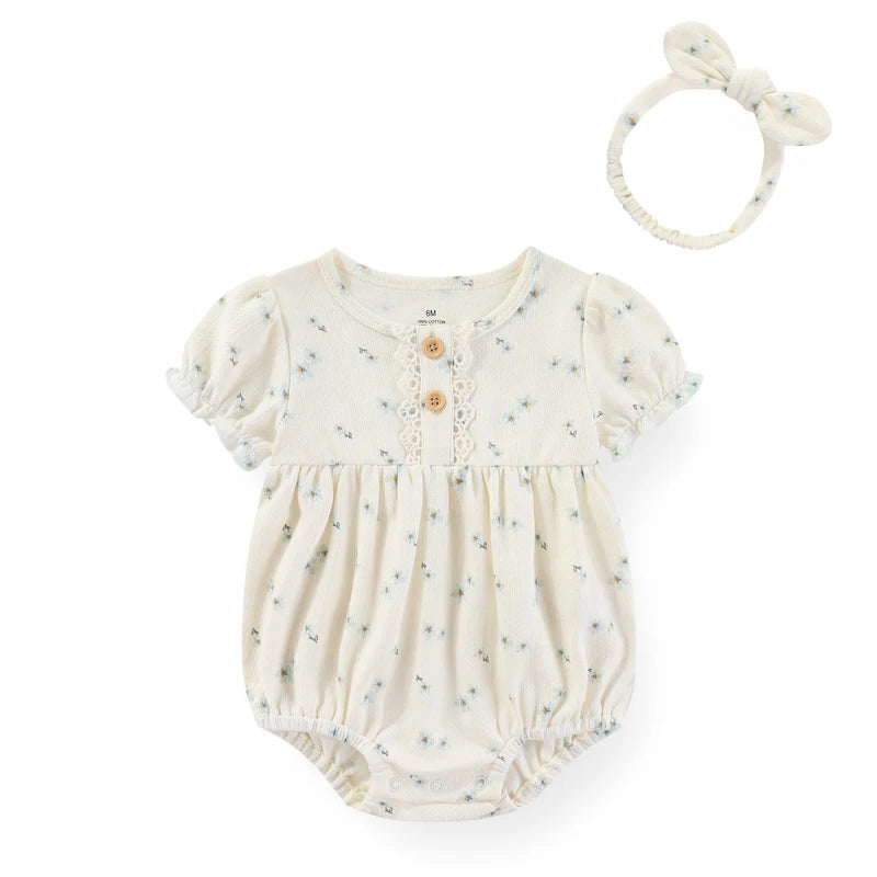 Kiddiezoom Baby Girls Bodysuit And Headband Set 6-24M Short Sleeve Cotton Easy Care
