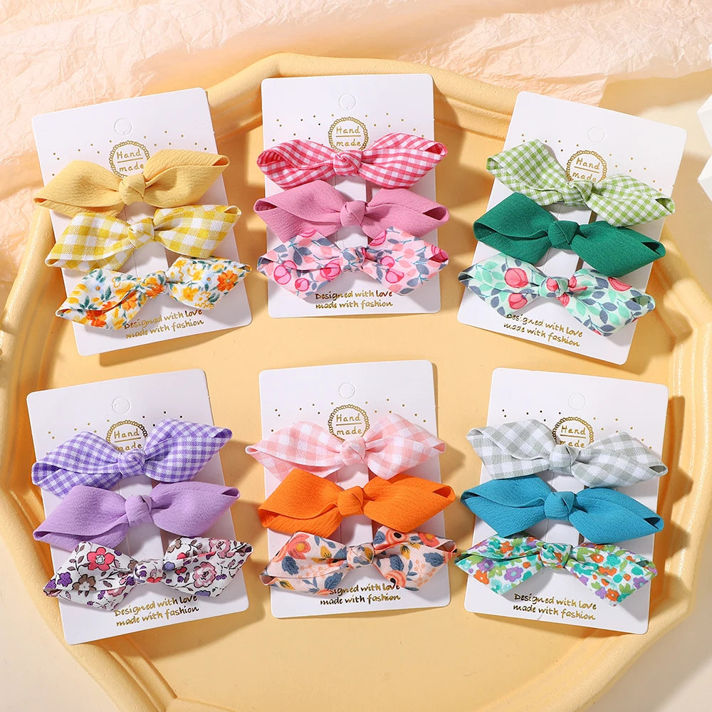 3Pcs Fresh Printing Hairpins Colorful Bowknot Hairclips for Girls Travel Party Dress Up Headwear Kids Hairgripes