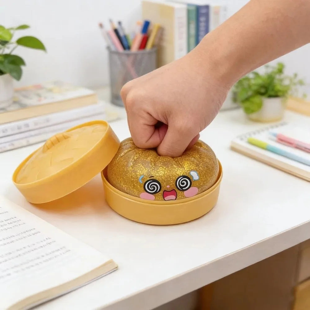 Glitter Dumplings Squishy Toy Soft with Steamer Squishy Toy Slow Resilience Fidget Stress Relief Sensory Ball