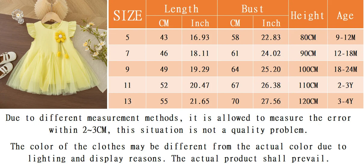 Summer New Baby Girl Yellow Dress Beautiful Flower Children'S Sleeveless Clothes (9 Months -4 Years Old)