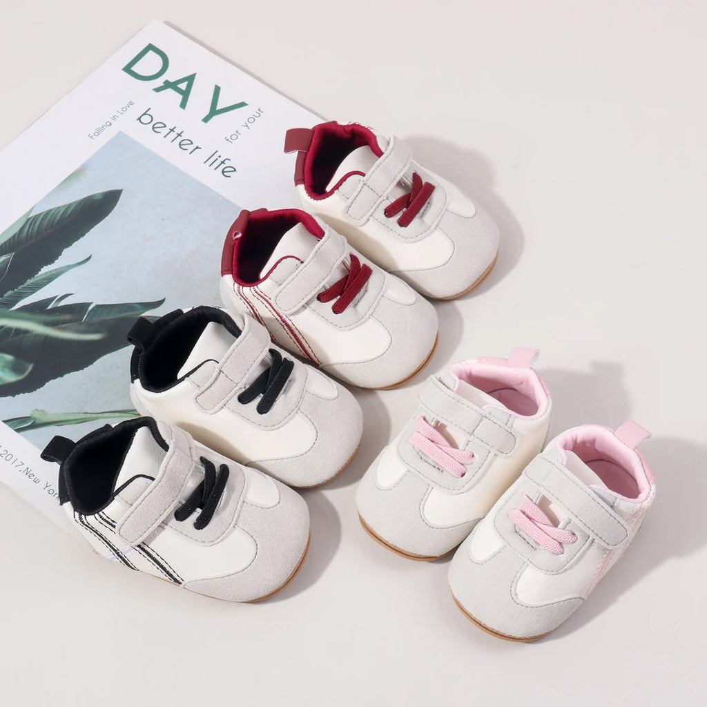 2025 New Spring Autumn Baby Girls and Boys Casual Sneakers TPR Sole Anti Slip Fashion Design PU Patchwork Infant Walking Shoes
