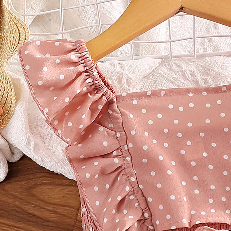 Girls' Clothing Set 5-12T Tri-Color Optional Flying Sleeve Square Collar Vest Top + Lace Skirts  Children Girls Baby Clothes Set