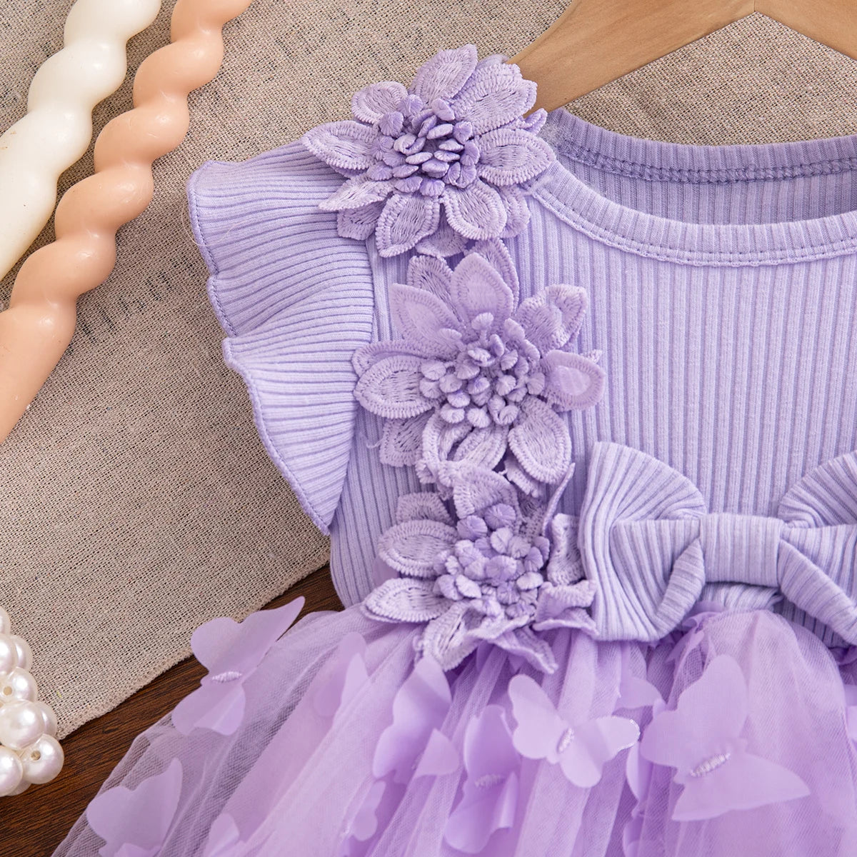 Summer Fashion Solid Color Toddler Princess Fairy Dress Korean Style Sweet Pink Bow Birthday Party Baby Girl Butterfly Dress