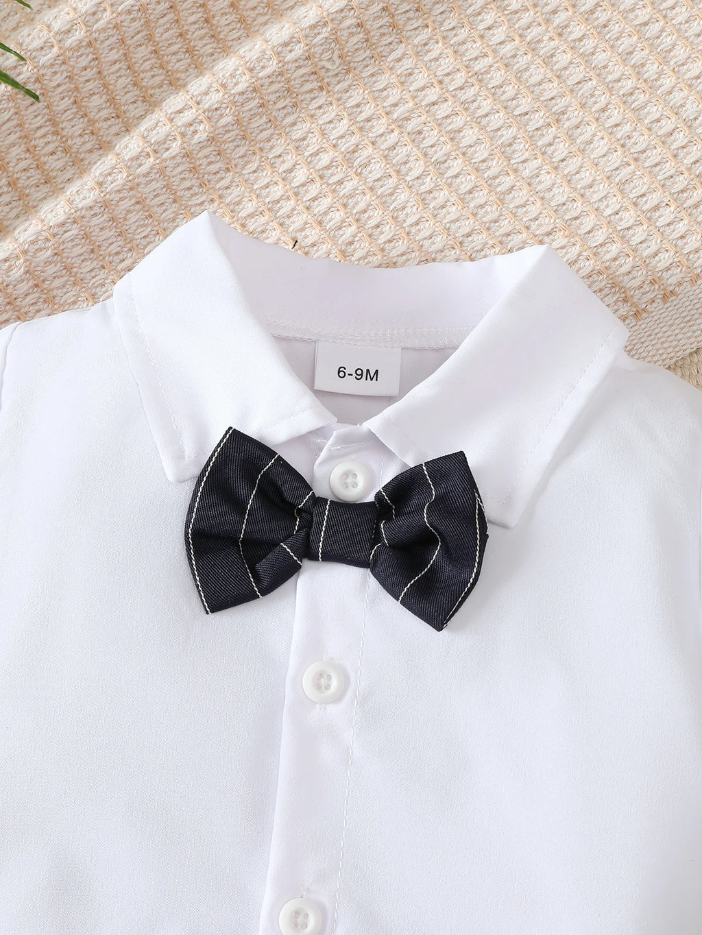 Baby Boys' Little Gentleman Set Lapel Collar Shirt and Striped Strap Pants 2Pcs/Set for 0-3 Year Old Baby Boys' Party Clothing