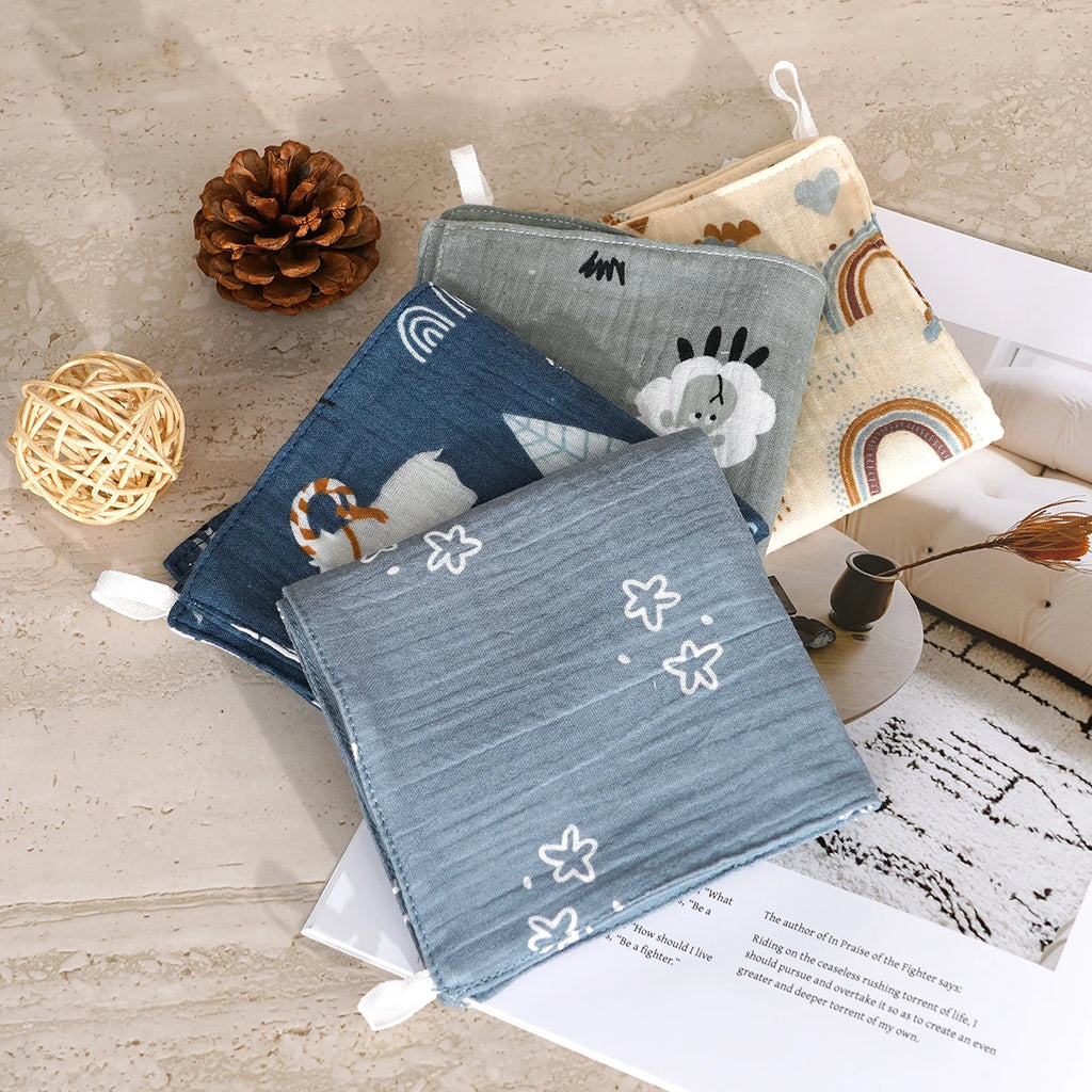 Elinfant 4PCS Baby Face Towel 100% Cotton Crepe Cloth Washcloth Soft Cozy Cloth Wipes Infant Burp Cloth