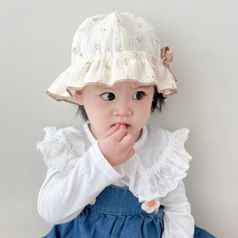 Spring Baby Girls Hat Floral Cotton Infant Fisherman Hats Outdoor Travel Sun Protection Princess Sweet Accessories 3-24M