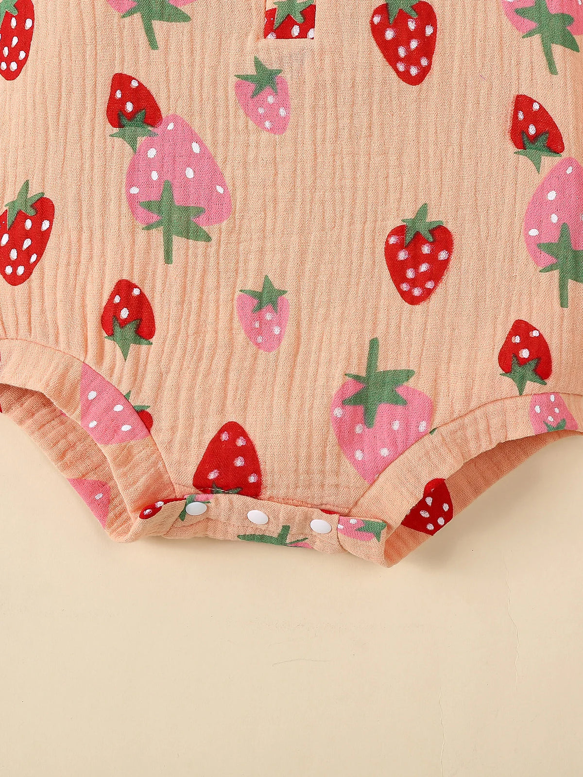 Summer Fashion Baby Girl Striped Triangle Jumpsuit Sleeveless Front Open Chest Full Print Strawberry Pattern Cute Baby Outfit