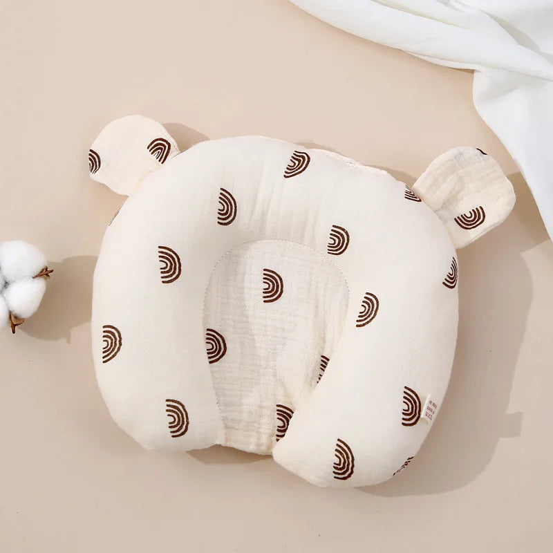 Baby Pillow 0 To 24 Months Soft Breathable Cotton Cushion For Head Support Bear Ear Cartoon Print
