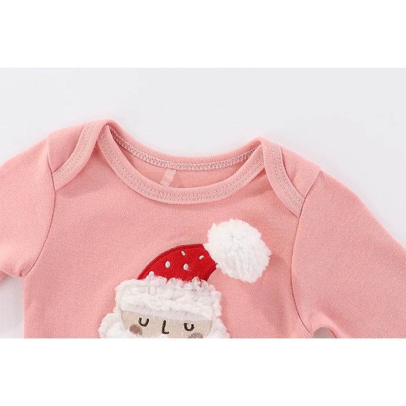 Fashion Christmas Cute Newborn Long Sleeve Bodysuits+Pants+Headband Baby Clothing Set Infant Gift