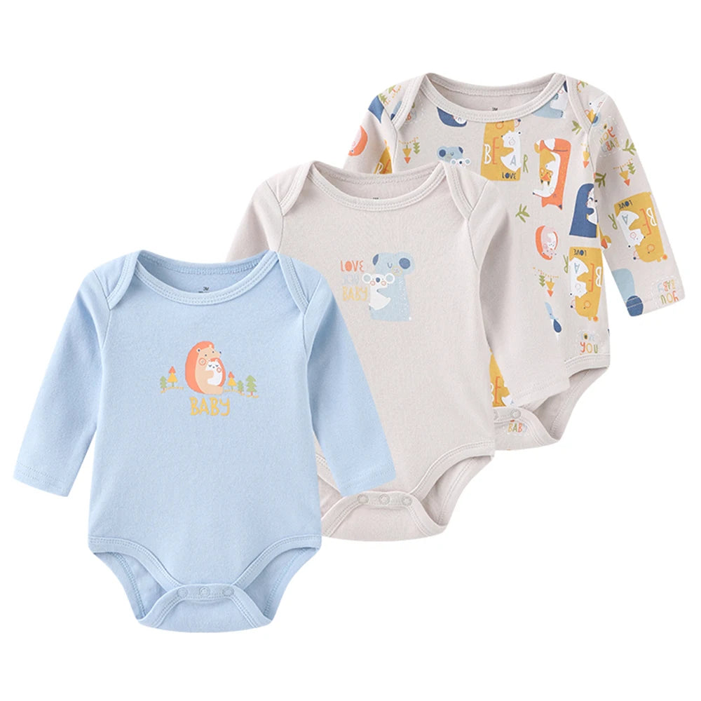 3-Pack Cartoon Long Sleeve Newborn Baby Boy Girl Bodysuits Spring Autumn 100%cotton Soft Baby Clothes
