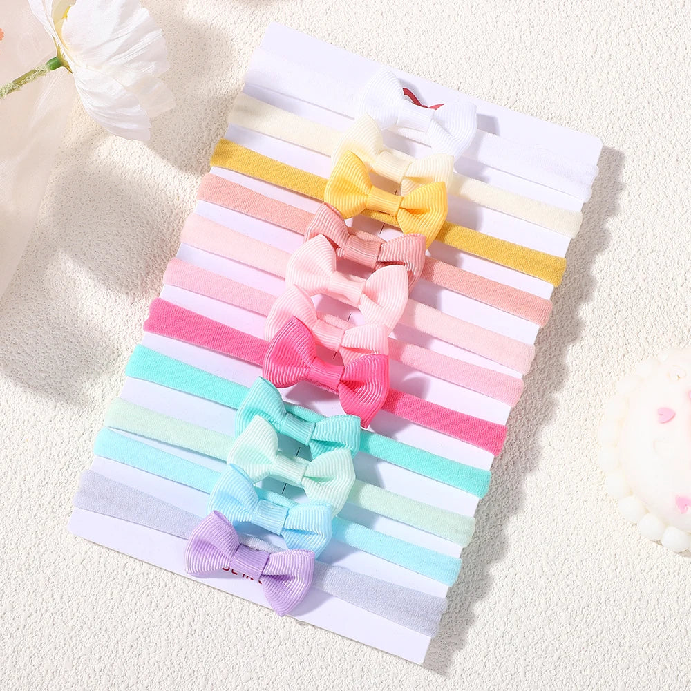 11Pcs/lot solid color bowknot headband exquisite mini nylon head band set baby high elasticity without damaging hair