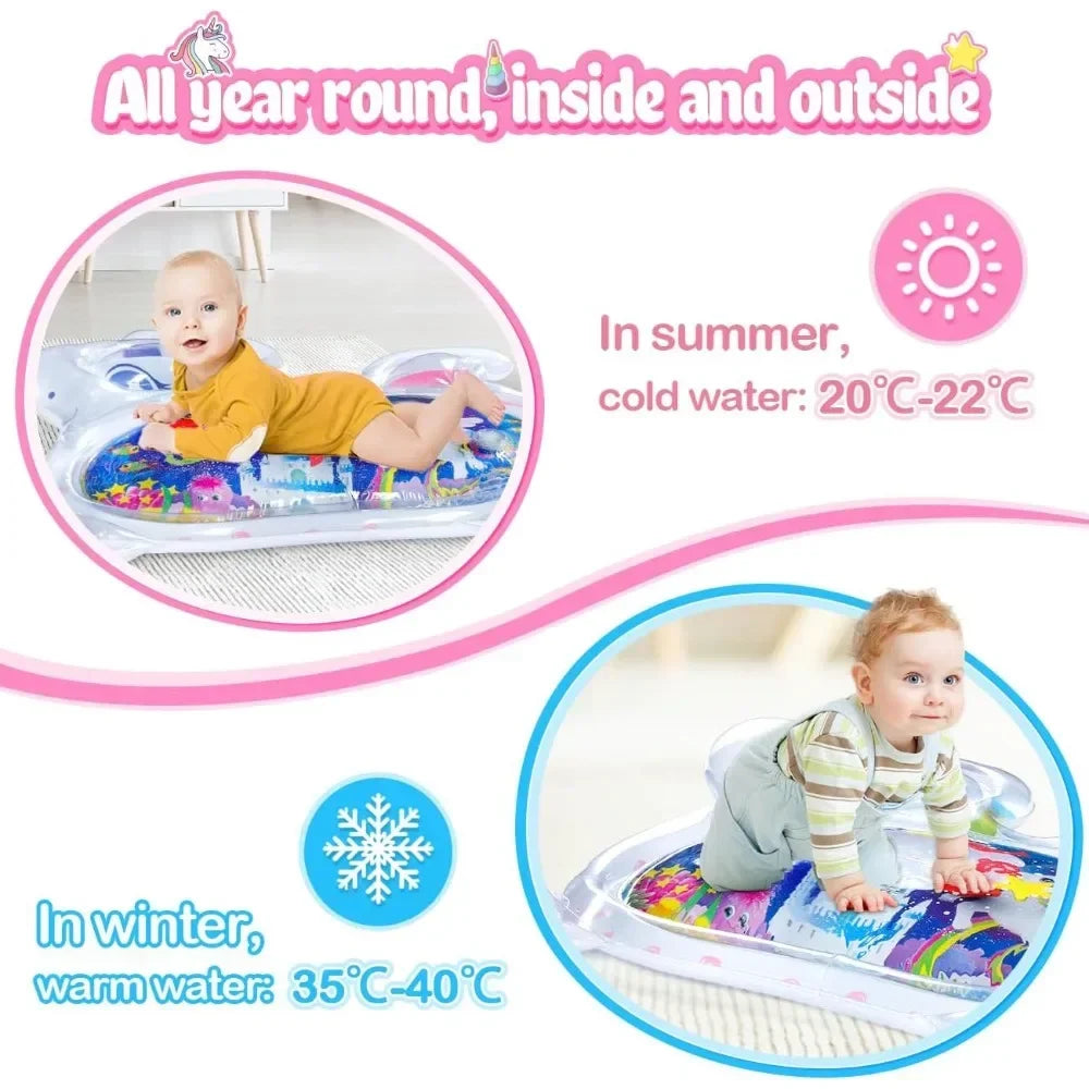 Baby Water Mat Inflatable Unicorn Tummy Time Watermat Water Play Sensory Toy for Infants Portable Travel Water Pad for Baby Gift