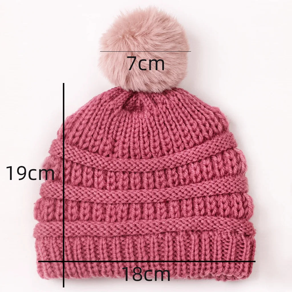 Baby Solid Color Knitted Pullover Hat Children's Ball Warm Hat Autumn and Winter Boys and Girls Cute and Comfortable Knitted Hat