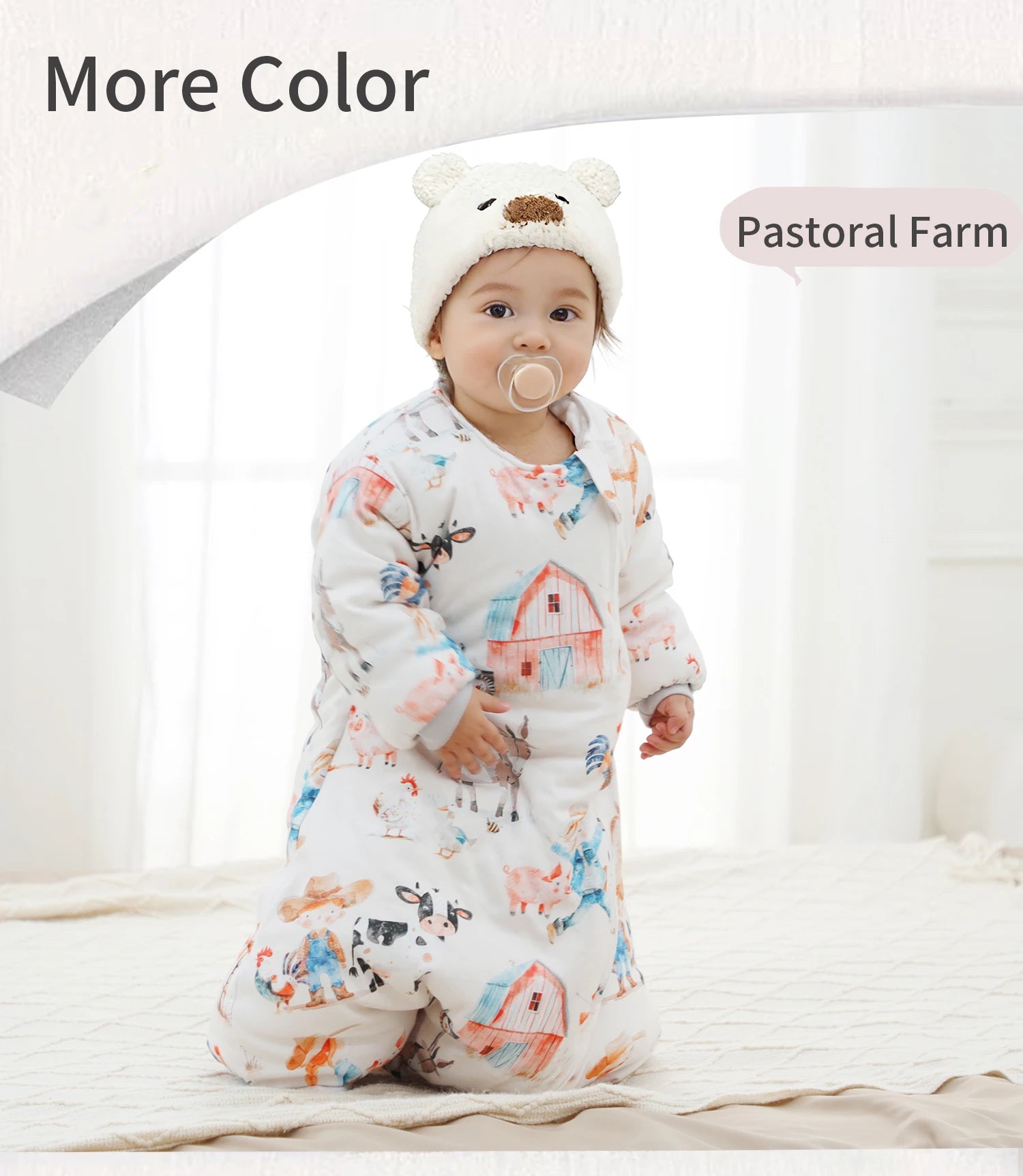 INSULAR Baby Cartoon Split-Leg Sleep Sack with Detachable Sleeves, 100% Cotton Thickened Winter & Autumn Toddler Sleeping Bag