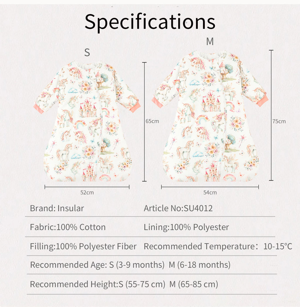 INSULAR Baby Cartoon Split-Leg Sleep Sack with Detachable Sleeves, 100% Cotton Thickened Winter & Autumn Toddler Sleeping Bag