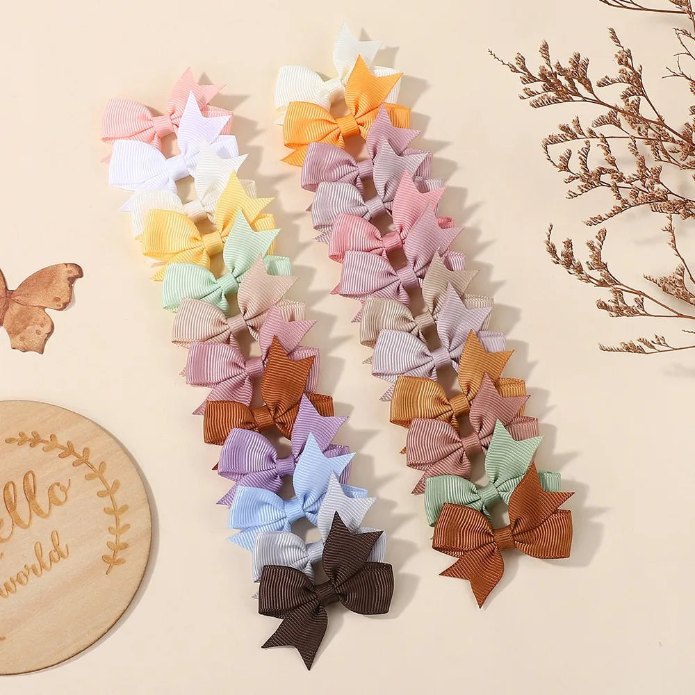24Pcs/set Kids Cute Mini Ribbon Hair Bows Hair Clip for Girls Hair Bangs Safety Barrette Kids Boutique Hairpins Set