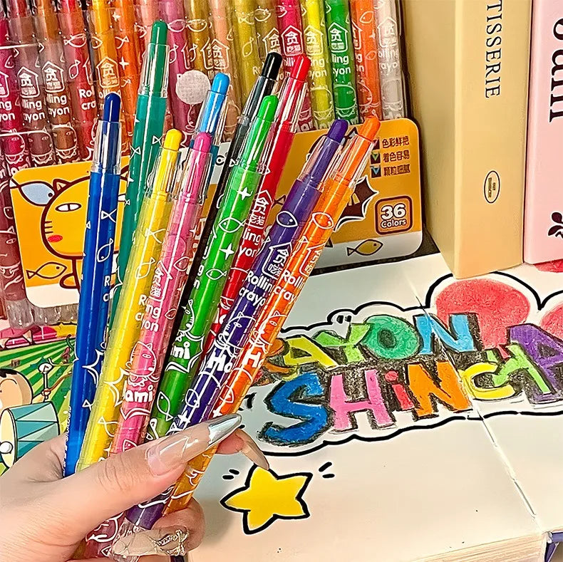 36/12 Pcs Rotate Color Crayola Set Washable Crayons for Kids Bulk Crayons for Arts & Crafts Back To School Art Supplies Crayons