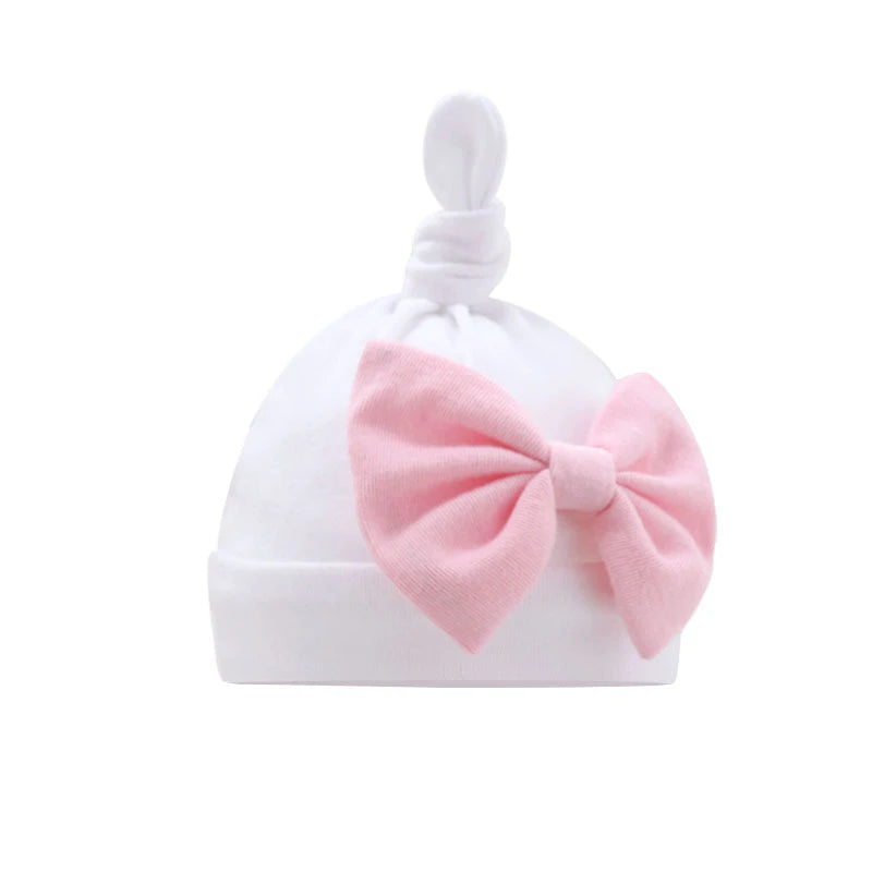Solid Cotton Bow Knot Turban Hats for Baby Girls Beanies Soft Thin Elastic Caps Bonnet Newborn Infant 0-6 Months Headwraps