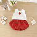 Summer Two-Piece Set for Baby Girls: Strawberry-Themed Vest and T-Shirt with Blooming Flower Pants, Stylish and Trendy