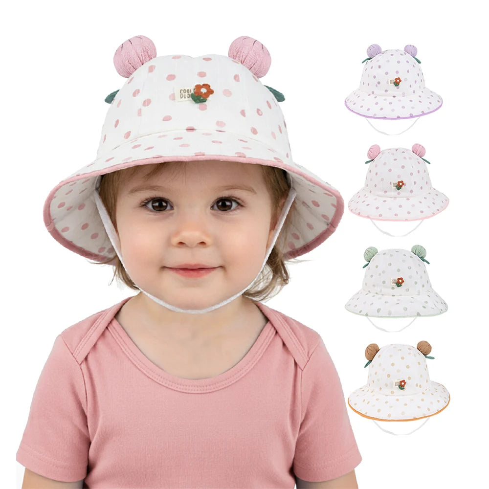 Panama Summer Baby Sun Hat for Girls Fashion Ball Hat Cute Dot Big Brim Toddler Bucket Hats Baby Beach Sun Hat Kids Sun Cap