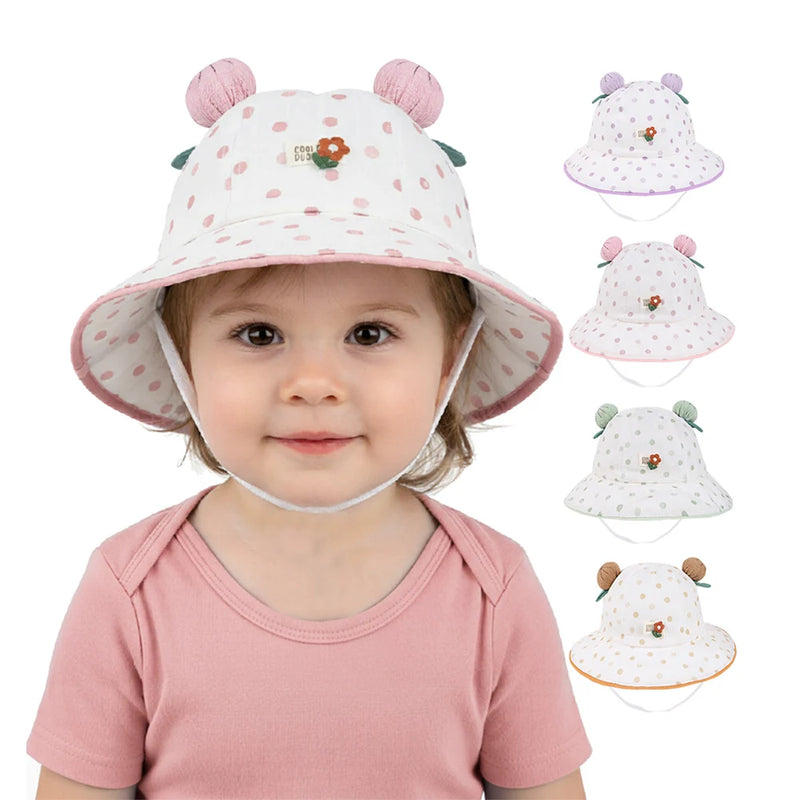 Panama Summer Baby Sun Hat for Girls Fashion Ball Hat Cute Dot Big Brim Toddler Bucket Hats Baby Beach Sun Hat Kids Sun Cap