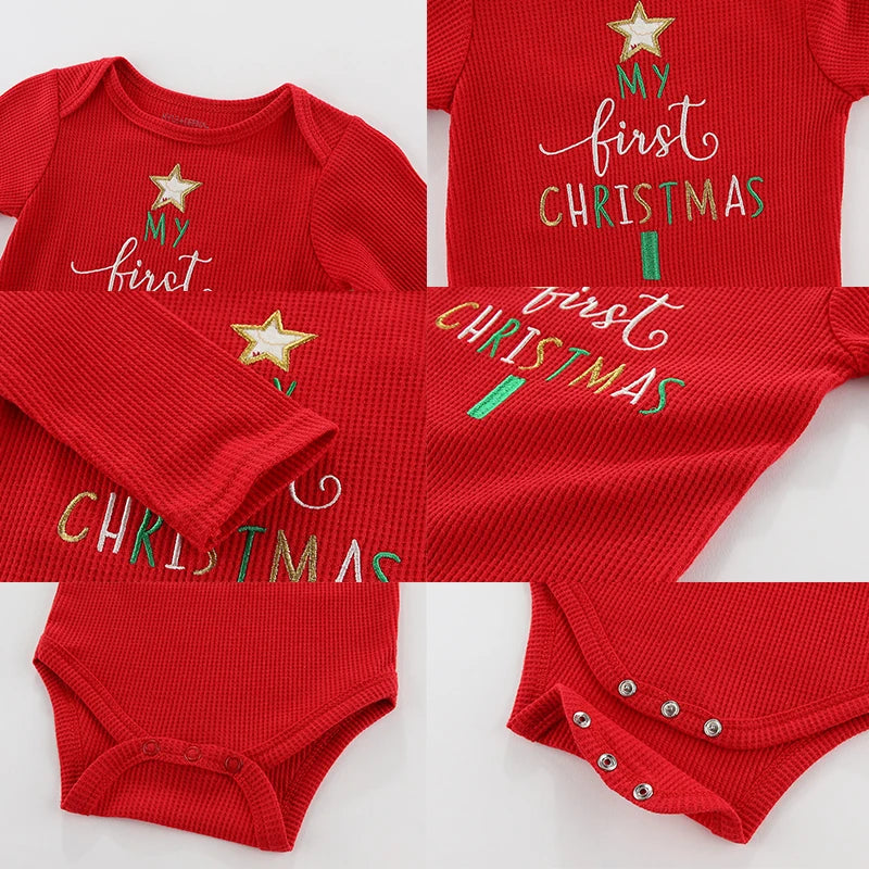 Fashion My First Christmas Newborn Long Sleeve Baby Boy Girl Bodysuits+Hats infant Outfit Gifts Babe Jumpsuits Rompers