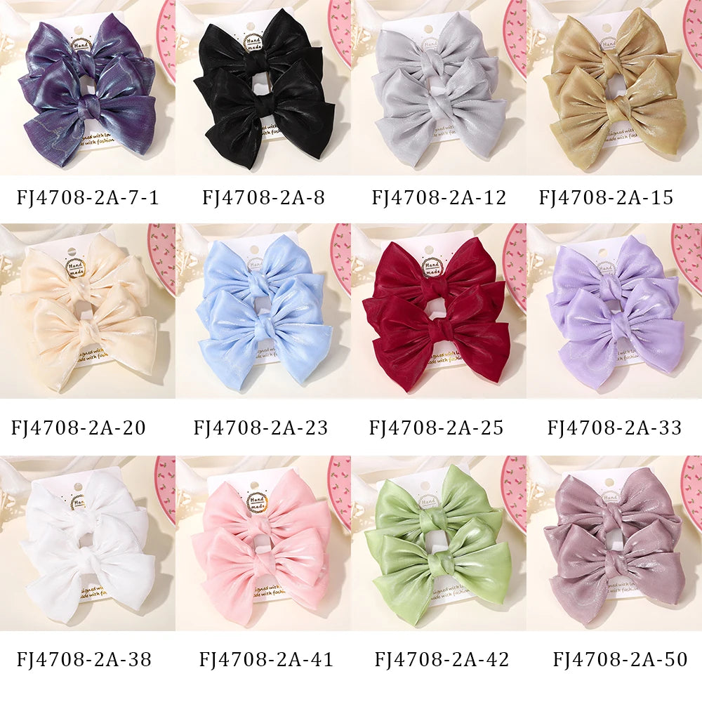 2Pcs/lot Big Bows Chiffon Hair Clips Cheer Bowknot Hairpin Children Headdress Fashion Girls Hair Accessories