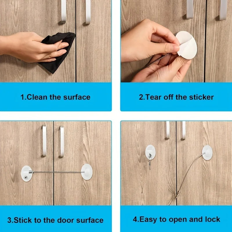 1/2Pcs Strong Adhesive Teenager Safety Stainless Steel Refrigerator Lock with 2 Keys Suitable for Cabinet Locks Drawer Locks