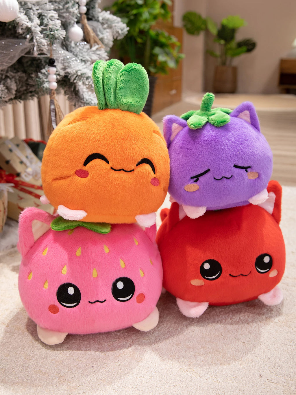 Cute Plush Dolls With Strawberry Cat Stuffed Soft Toys Fruit Sofa Doll Birthday Gift Room Decor Children's Friends Birthday