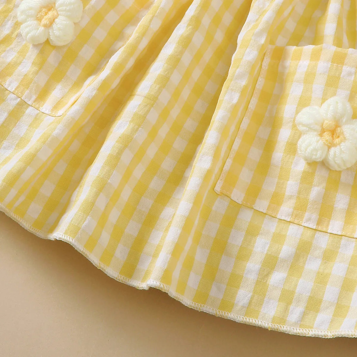 0-3 Year Cute Baby girl Dress Lace Border Doll Collar Yellow Checkered Dress for Toddlers Autumn Dress for Outdoor activities