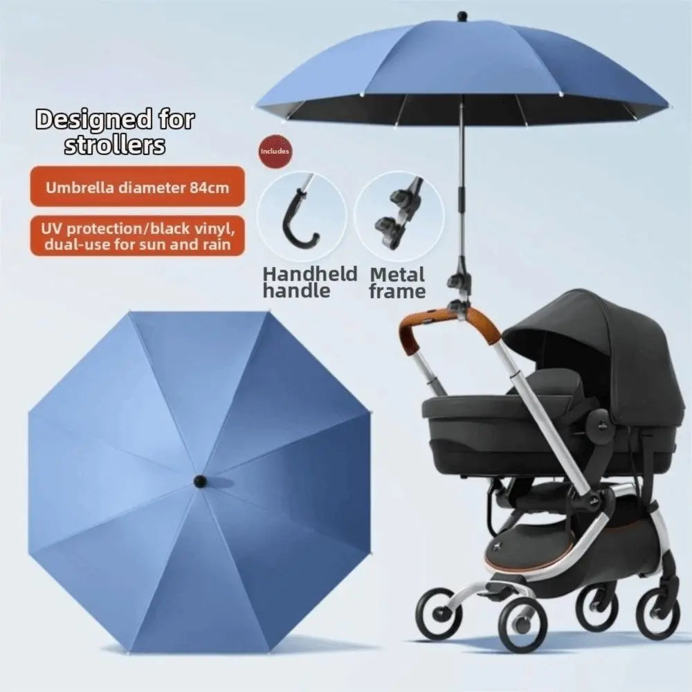 Adjustable UV Protection Umbrella 2-in-1 Design with Clamp Pram Cover Umbrella 360 Degree Universal Baby Stroller Umbrella